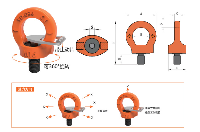 美制眼型旋轉吊環吊點角度